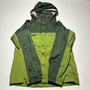 Marmot Kids Full-Zip Rain/Wind Shell Jacket w/ Stowable Hood, Green - Kids Large
